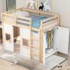 Merax Wood Loft Bed Twin Size with Storage Wardrobe, 2 Windows Design, for Teens, Boys & Girls, White view 1