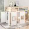 Merax Wood Loft Bed Twin Size with Storage Wardrobe, 2 Windows Design, for Teens, Boys & Girls, White view 3