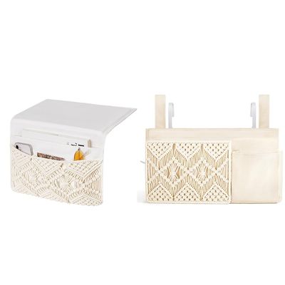 Mkono Macrame Bedside Caddy Storage Organizer Boho Remote Control Tablet Magazine Holder for Home Bedroom Living Room College Dorm Bed, Set of 2