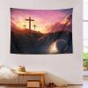 CHNYWORK 68x90 Inches Easter Theme Tapestry Wall Hanging Empty Tomb Three Crucifix Scenery Tapestry Wall Hanging for Religious Belief Church Event Bedroom Wall Hanging Living Room Dorm Decor view 2