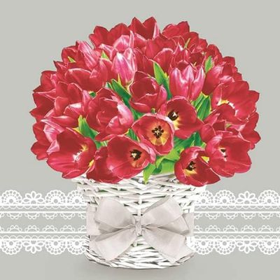 Keep Unique 20-ct 13x13 Flowers Paper Rose Luncheon Decoupage Napkins, 3-Ply Servilletas Printed Cocktail Napkin for Art, Dinner and Party, Disposable Napkins Decor (Tulip Bouquet, Pack of 4)