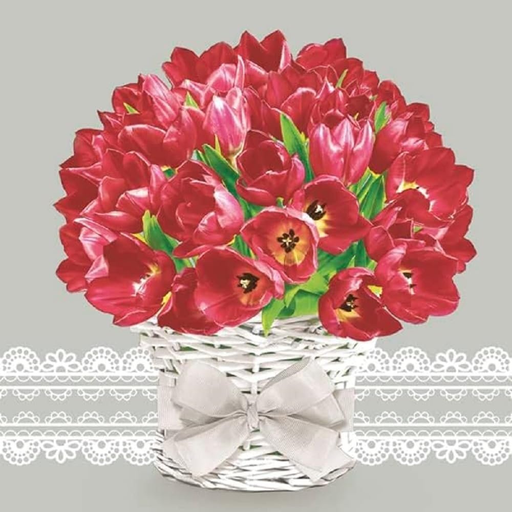 Keep Unique 20-ct 13x13 Flowers Paper Rose Luncheon Decoupage Napkins, 3-Ply Servilletas Printed Cocktail Napkin for Art, Dinner and Party, Disposable Napkins Decor (Tulip Bouquet, Pack of 4)