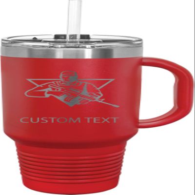 Hono Soldier, 40-Ounce Laser Engraved Stainless Steel Travel Tumbler Coffee Mug, Straw, Handle, Slider Lid - Customizable, Red