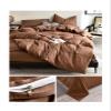 QuKan Bed, Bedding Set Skin Friendly Fabric Black Duvet Cover Set Solid Color Single Double King Size Quilt Cover Set, 180x200cm 4 pcs, Brown, MM-102 view 2
