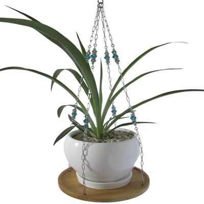ATLanyards Teal and Gray Beaded Plant Shelf | Teal and Gray Plant Hanger | Floating Plant Holder | Plant Lover Gift (28.5" - 3 Bead Sets)