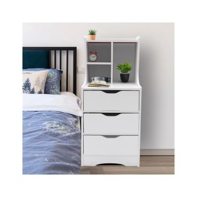 Bedside Table Bedroom Storage Nightstand, Modern Bedside End Table with 3 Drawer Nightstand Storage Unit
