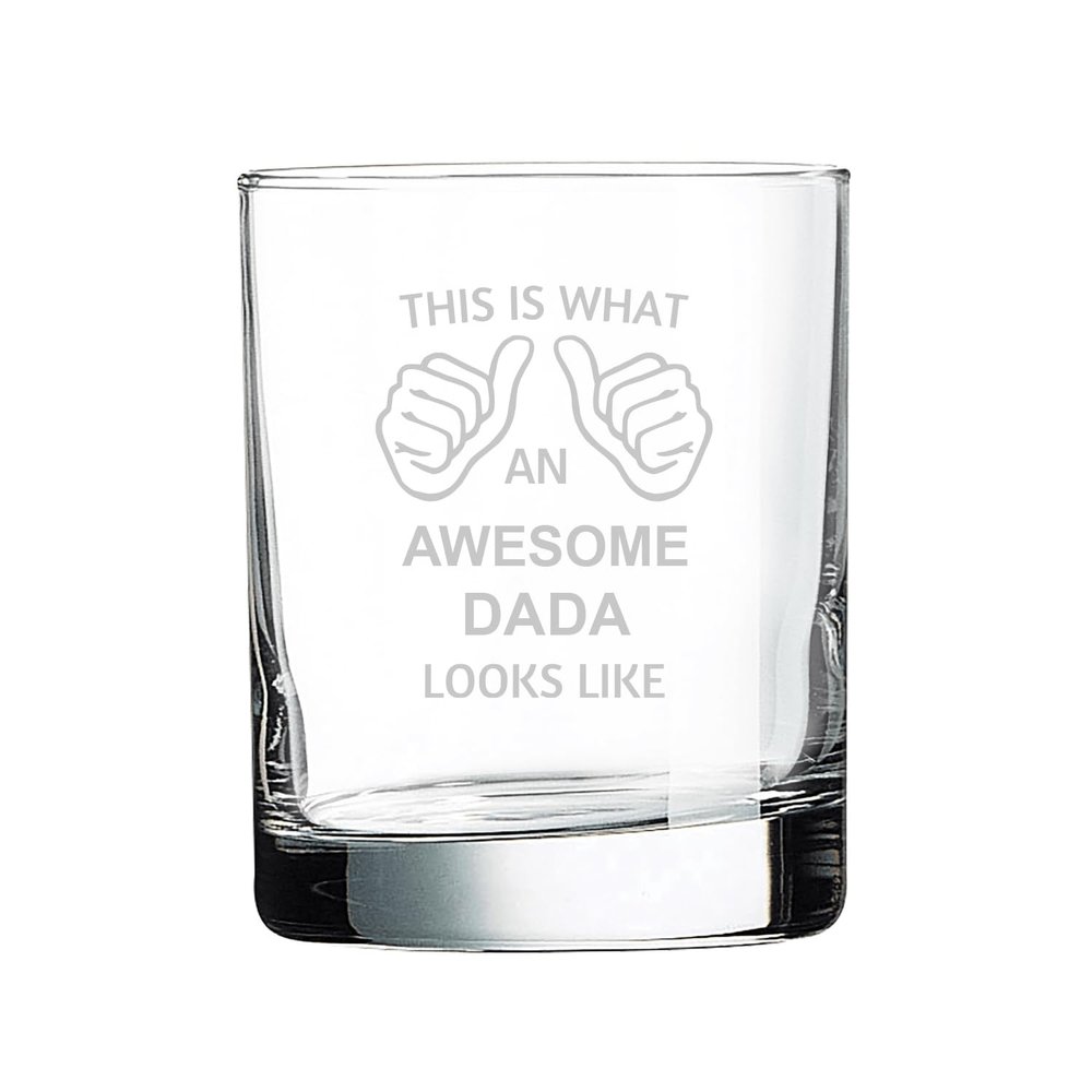 This Is What An Awesome Dada Looks Like Whiskey Bourbon Glass Old Fashsioned 10.5 Oz Laser Engraved Clear Custom Cocktail Glasses Etched Crafted Work Customized/Personalized Gift Cup Mug