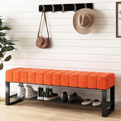 HOBIBA Upholstered Shoe Bench with Velvet Seat,Decorative Entryway Storage Bench,Shoe Rack Bench Shoe Organizer Organizer(Size:100x32x45cm(39x13x18inch),Color:Orange)