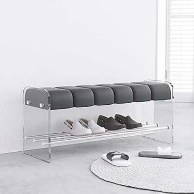 HOBIBA Premium Entryway Bench Shoe Rack Bench,Acrylic Shoe Storage Bench End of Bed Bench,Leather,80X40X45Cm Organizer(Size:120x40x45cm(47x16x18inch),Color:Gray Leather)