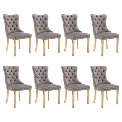 SoarFlash Velvet Dining Chair Set of 8, Upholstered Tufted Dining Room Chair with Nailhead Trim and Solid Gold Plated Leg for Kitchen(Grey)