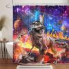 Funny Cat Shower Curtain, Cute Hilarious Cool Cat Riding Dinosaur on Fantasy Galaxy Space Shower Curtain, Outer Universe Anime Fabric Boys Girls Kids Shower Curtain for Bathroom with Hooks, 60X70IN view 2
