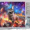 Funny Cat Shower Curtain, Cute Hilarious Cool Cat Riding Dinosaur on Fantasy Galaxy Space Shower Curtain, Outer Universe Anime Fabric Boys Girls Kids Shower Curtain for Bathroom with Hooks, 60X70IN view 3