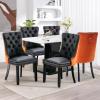 SoarFlash Leather Dining Chairs Set of 8, Tall Back Side Chair, Modern Upholstered Side Chair with Button Back Ring, Solid Wood Legs (Black&Orange) view 2