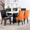 SoarFlash Leather Dining Chairs Set of 8, Tall Back Side Chair, Modern Upholstered Side Chair with Button Back Ring, Solid Wood Legs (Black&Orange) view 3