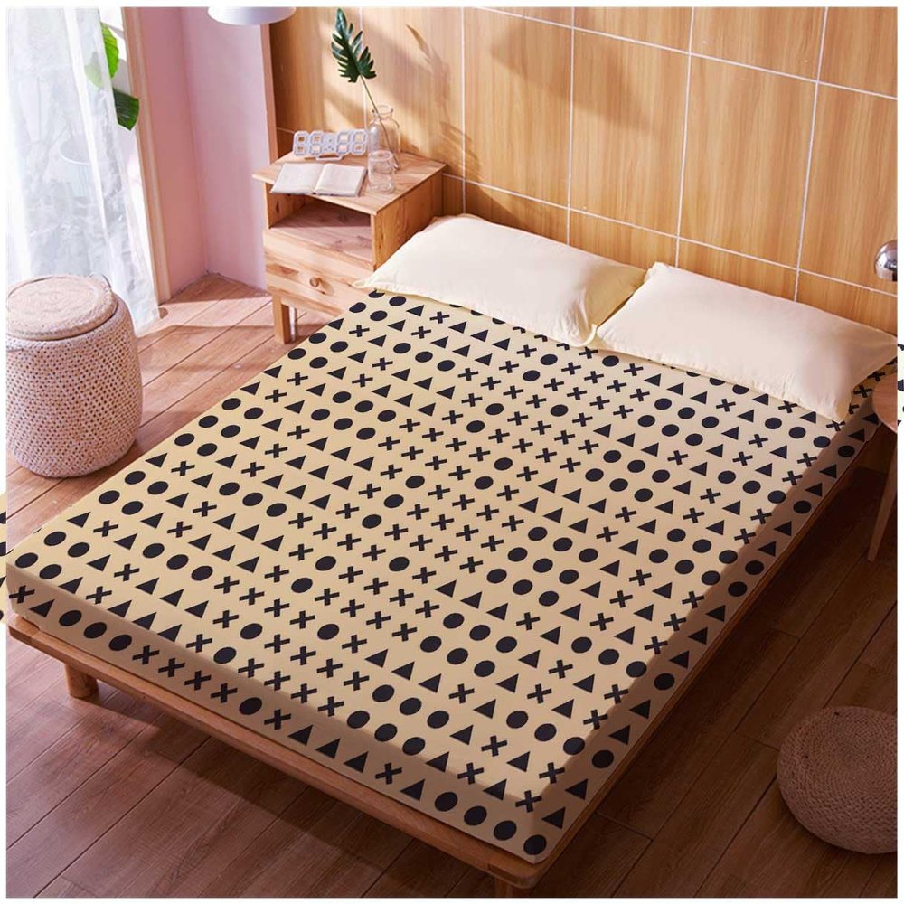 Twin Size Cream Coloured Jersey Knit Sheets Geometric Checked Sbanas Lightweight