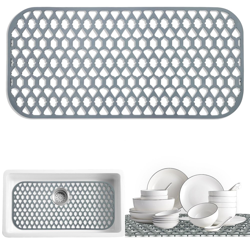 SAMSIER Sink Protectors for Kitchen Sink, Large Silicone Mats Grid for Bottom of Farmhouse (30x14)