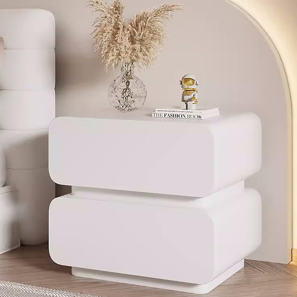 WHYATT Nightstand for Bedroom with 2 Drawer, Bedside Table with Microfiber Leather, Silent Rail Side Table, No Assembly Required (Color : White, Size : 45cm/17.7in)