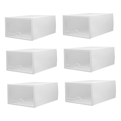 Unomor 6pcs Transparent Plastic Shoe Storage Container Drawer Style Organizer for Shoes Stackable Space-saving Design for Home Office and Closet Use