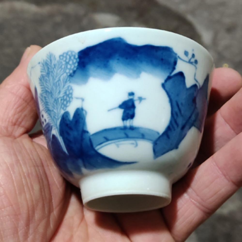 7cm Blue and White Jade Bottom Pattern Ceramic Tea Cup Vintage Kung Fu Tea Set