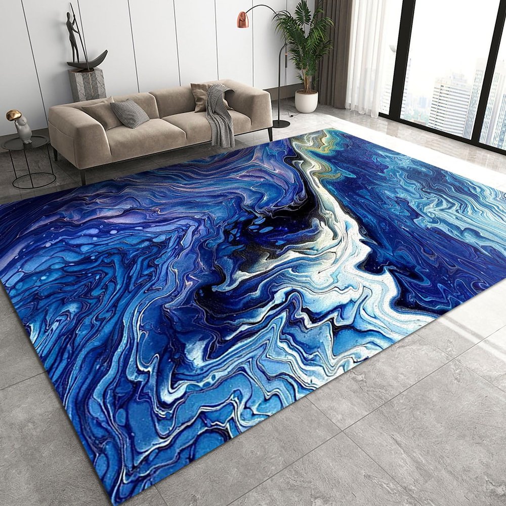 ERAYNA Abstract Blue Marble Area Rugs, Creative Ocean Streamer Art Indoor Non-Slip Kids Rug, Upholstery Rug with Non-Slip Backing for Kids Boys Girls Bedroom Living Room Dining Room Study 2ftx3ft