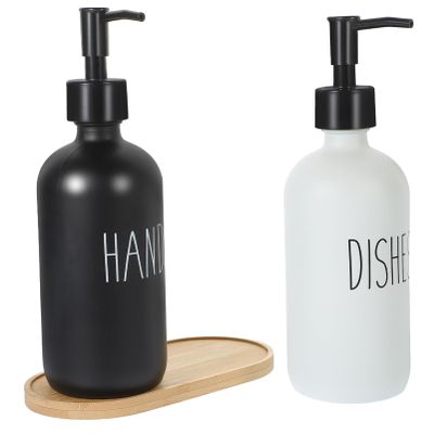 Cabilock 1set Lotion Bottle with Tray Refillable Soap Dispenser for Hand and Dish Soap Compact Design for Kitchen and Bathroom and Pump Bottles