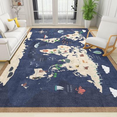 ERAYNA Sea World Map Area Rugs, Blue Cartoon Animal Map Easy Clean Rug, Soft Non-Skid Carpet Throw Rug for Kids Teen Girls Boys Bedroom, Living Room Bathroom Classroom Office 3ftx5ft