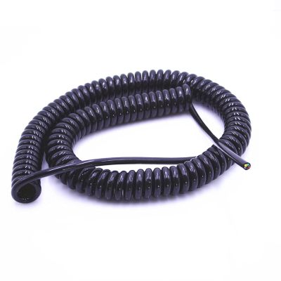 coiled cableSpring Telescopic Spiral Cable 4 Core Spring Telescopic Wire Spiral Cable 24AWG0.2mm 20AWG0.5mm 17AWG1.0mm 14AWG2.0mm Stretchable Extension Wire Stretch 3.7 meters 4-core -24AWG-0.2MM (Col