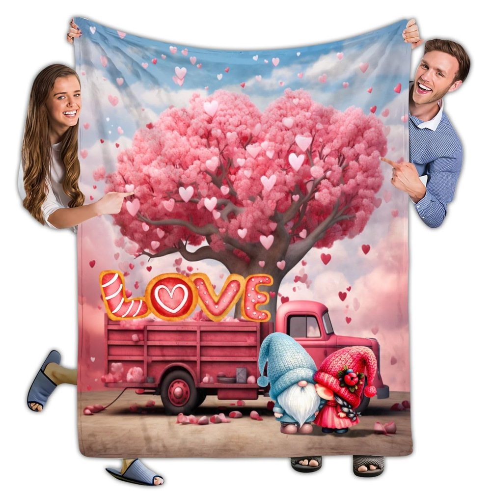 365CUSGIFTS - Love Gnomes 12 Blanket Valentines Day Decorative Throw Blanket, Blanket for Couch Sofa Bed Soft Lightweight Fleece Blanket and Sherpa Blanket