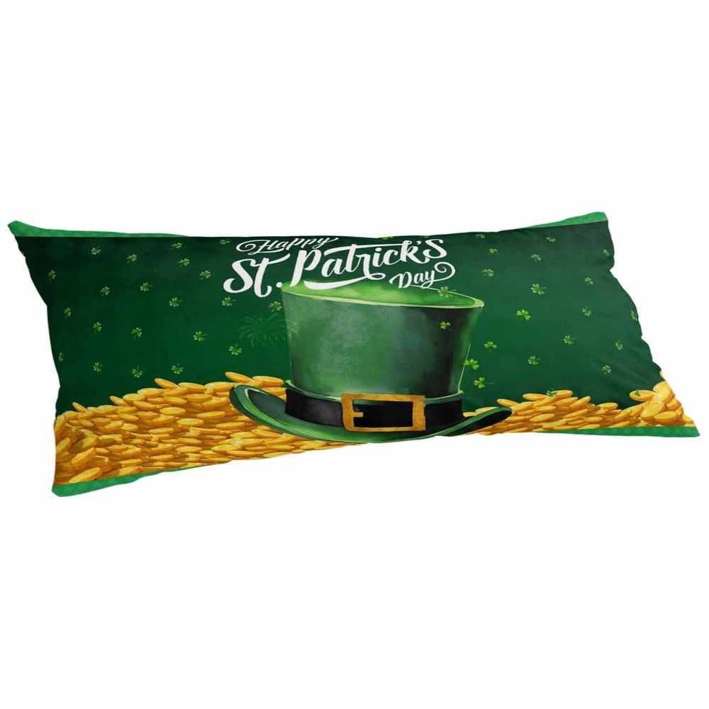 BOBOWUNY St. Patrick's Day Pillow Covers King Size, Soft Bed Throw Pillowcases Breathable Cooling Long Lumbar Body Pillow Sham Cover for Bed Sofa 20x40 Happy Spring Holiday Green