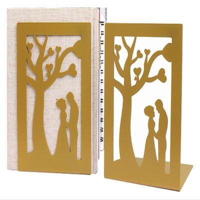 Book Ends Nonskid Bookends Bookends Wrought Iron Anti-Skid Bookend Bookshelf Office Decoration Book Ends Student Desktop Golden Book Stoppers Bookends Decorative