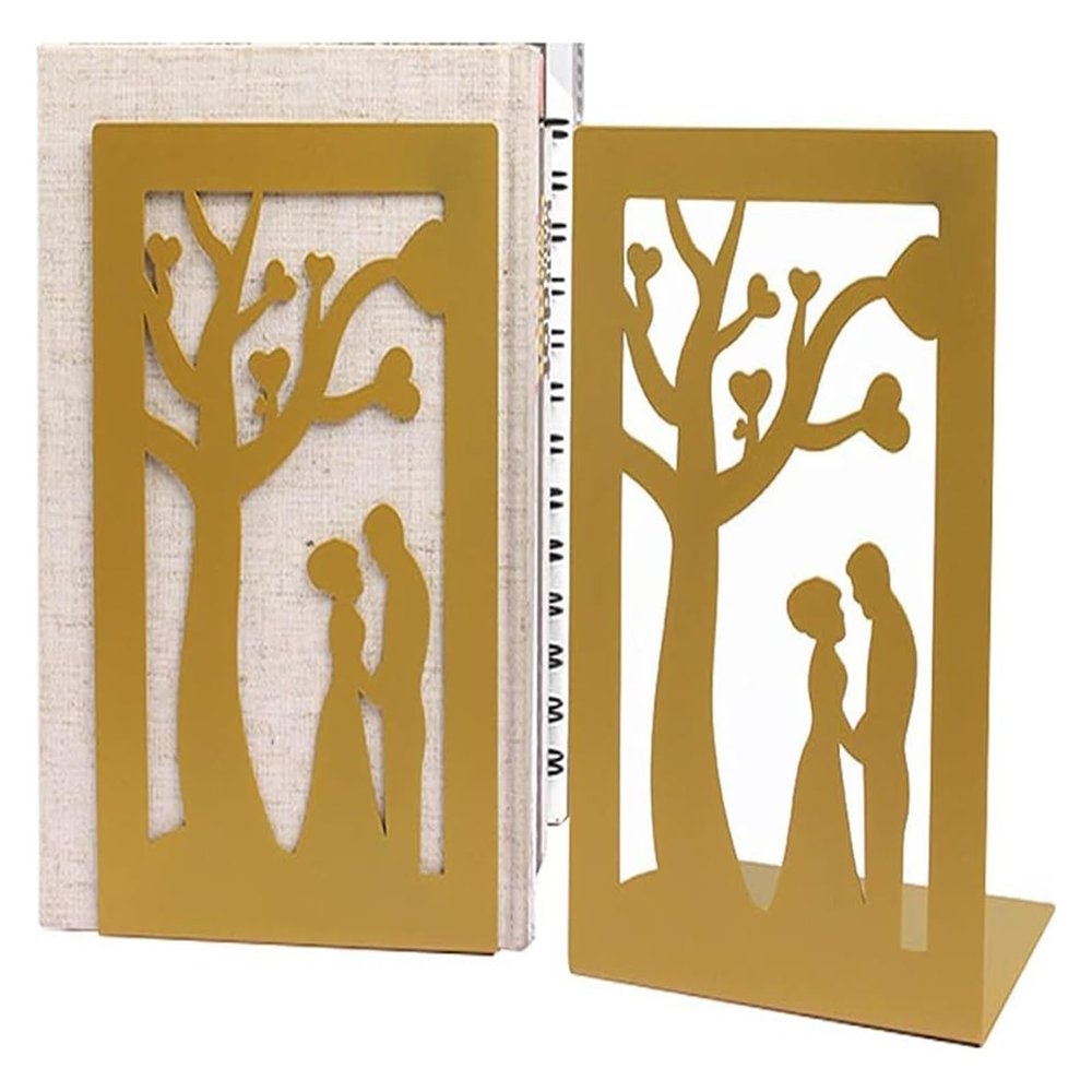 Book Ends Nonskid Bookends Bookends Wrought Iron Anti-Skid Bookend Bookshelf Office Decoration Book Ends Student Desktop Golden Book Stoppers Bookends Decorative