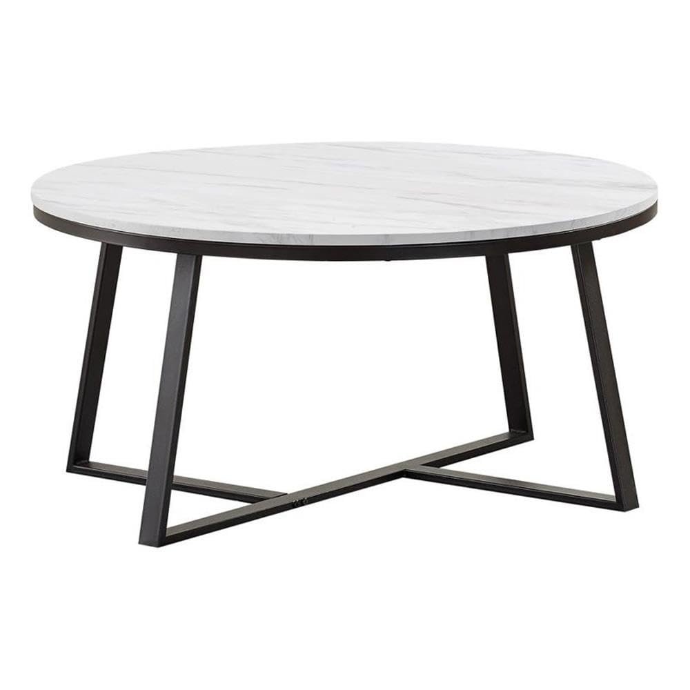 Pemberly Row Metal Round Coffee Table in White and Matte Black