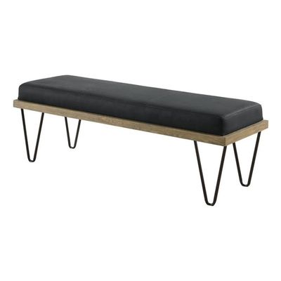 Pemberly Row Fabric Upholstered Bench with Hairpin Legs Dark Blue