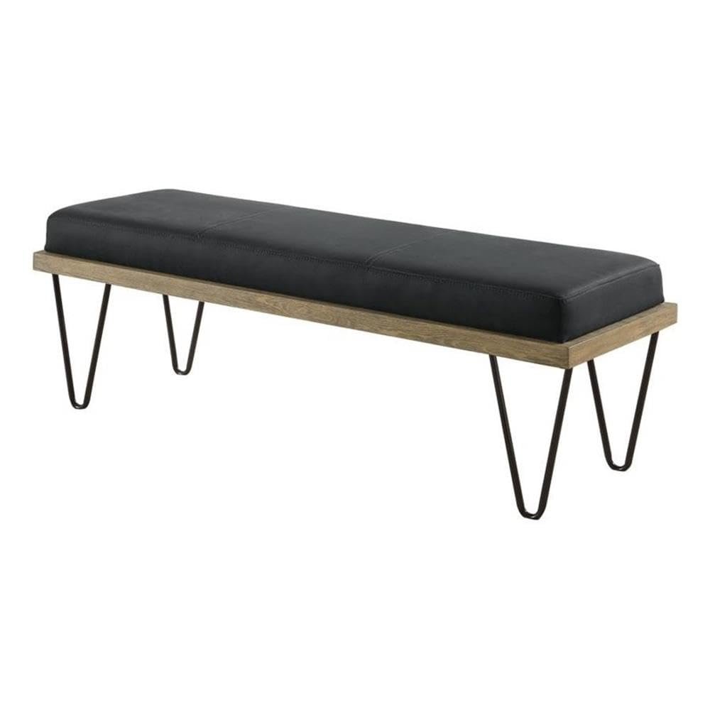 Pemberly Row Fabric Upholstered Bench with Hairpin Legs Dark Blue