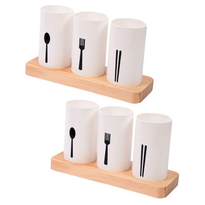 Ciieeo 2sets Utensil Holder with Wood Tray for Spoon Fork and Chopsticks Convenient Cutlery Storage for Kitchen Home Restaurant and Parties Elegant Design with Draining