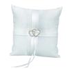 Ciieeo White Satin Double Heart Wedding Pillow with Ribbons for Ceremonies Includes Strap for Page Boy to Hold Elegant Bridal Accessory view 1
