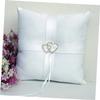 Ciieeo White Satin Double Heart Wedding Pillow with Ribbons for Ceremonies Includes Strap for Page Boy to Hold Elegant Bridal Accessory view 2