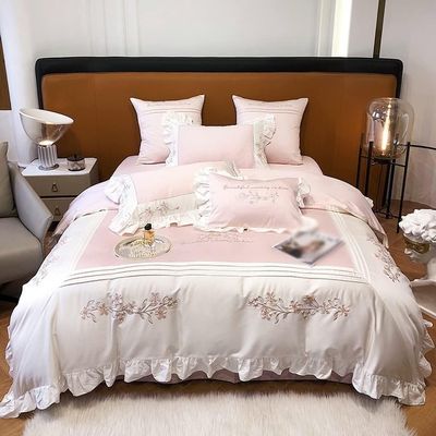 YUSIWOAL 1200TC Cotton Elegant Bedding Set Ruffles Duvet/Quilt Cover Bed Linen Pillow Shams Bed Linings (Color : A, Size : King 220X240cm 4pcs)