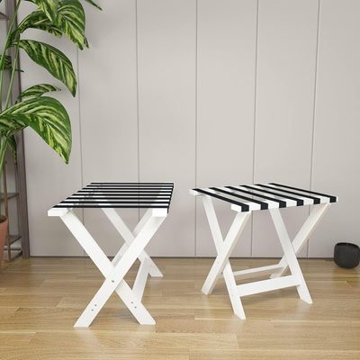 PROHEL 2PCS Suitcase Stand with Shelf Luggage Rack, Solid Wood Hotel Storage Rack, Household Hanger Furniture Landing Luggage Shelf, Suitcase Stand with Nylon Straps, 60X40X50CM (Color : White)