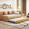 DNChuan Twin Size Daybed with Trundle,Linen Upholstered Sleeping Sofa Bed Couch Futon,Wooden Slats,No Box Spring Needed for Kids Girls Boys,Yellow view 1