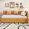 DNChuan Twin Size Daybed with Trundle,Linen Upholstered Sleeping Sofa Bed Couch Futon,Wooden Slats,No Box Spring Needed for Kids Girls Boys,Yellow view 3