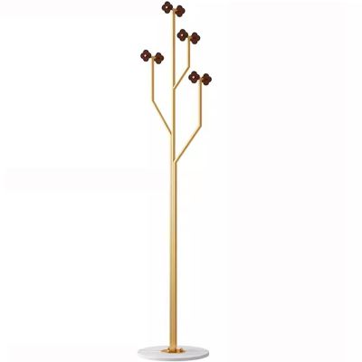 SKVLF Garment Rack Metal Coat Rack Stand With Marble Base, Free Standing Coat Hanger With 8 Acrylic Hooks For Hanging Scarf, Bag, Jacket, Modern Coat Tree For Entryway, Bedroom, O(Color:Gold+Brown)