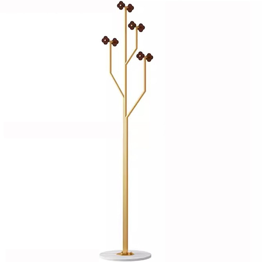 SKVLF Garment Rack Metal Coat Rack Stand With Marble Base, Free Standing Coat Hanger With 8 Acrylic Hooks For Hanging Scarf, Bag, Jacket, Modern Coat Tree For Entryway, Bedroom, O(Color:Gold+Brown)