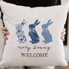 CANARY ROAD Every Bunny Welcome Pillow | Easter Bunny Decor Pillow | Bunny Themed Living Room Decor | Blue White Decor | Spring Gift | Chinoiserie Decor view 4