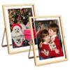 Golden State Art 2 Pack 6x8 Inch Metal Picture Frames for 5x7, 4x6 Floating Photos, with Real Glass and Pull-Out Easel Stand for Tabletop Display (Vertical) - Light Gold view 1