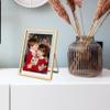 Golden State Art 2 Pack 6x8 Inch Metal Picture Frames for 5x7, 4x6 Floating Photos, with Real Glass and Pull-Out Easel Stand for Tabletop Display (Vertical) - Light Gold view 3