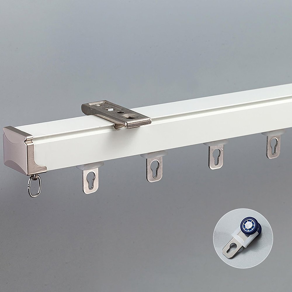 Heavy Duty Curtain Track Set, 1m 1.5m 2m 2.5m 3m 3.5m 4m, Ceiling Or Wall Mount, Ceiling Curtain Rail With Pulleys, End Caps, Brackets, RV Curtain Track, Shower Window Curtain Track (Color : White-Ce