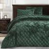Chezmoi Collection Lux Forest Green Velvet Quilt Queen Set, 3-Piece Plush Distressed Velvet Bedding All Season Lightweight Comforter Brushed Microfiber Reverse with Diamond Stitch Quilting view 1