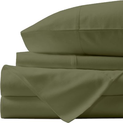 THE ROYAL TEXTILE COMPANY Factory Outlet 500 Thread Count Sheet Set fits Upto 22-24 Inches Deep Pocket 100% Egyptian Cotton California King Size, Moss Solid (Fitted Sheet, Flat Sheet, Pillow Cases)