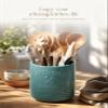 AISBUGUR Large Ceramic Utensil Holder 7.5" H6.3" W with Slanted Mouth - Utensil Crock with Non-Slip Cork Base for Kitchen Counter, Ideal for Decor & Gift,Blue view 2